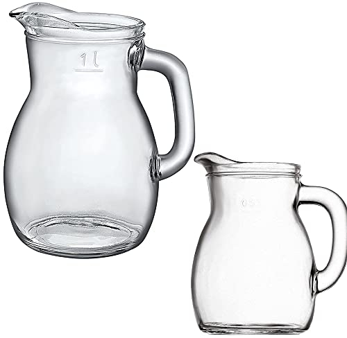 Caraffa in Vetro Bottiglia brocca da Mezzo 1 litro da Cantina per Vino da tavola casa Particolare Elegante Moderno-1 brocca da 1 litro