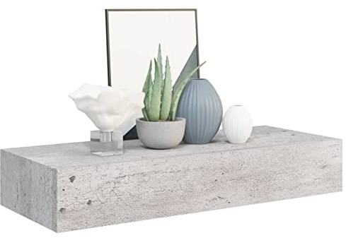 Gecheer Wand Schubladenregal Wandschublade Schweberegal Hängeregal Wandschrank Wandboard Wandregal mit Schublade Betongrau 60x23,5x10cm MDF
