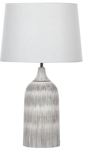 Beliani Tischlampe mit Keramikfuß in Grau 66 cm klassischer Stoffschirm in Weiß Georgina