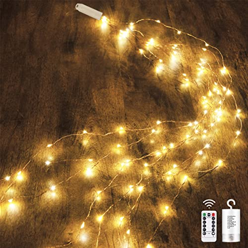 Dekofun Luci Albero di Natale 2M 200 LED Luci di Natale da Esterno Cascata a Batteria con Telecomando, 8 Modalità Cascata Luci Natale Interno Impermeabile Catena Luminosa Natalizie per Balcone Natale
