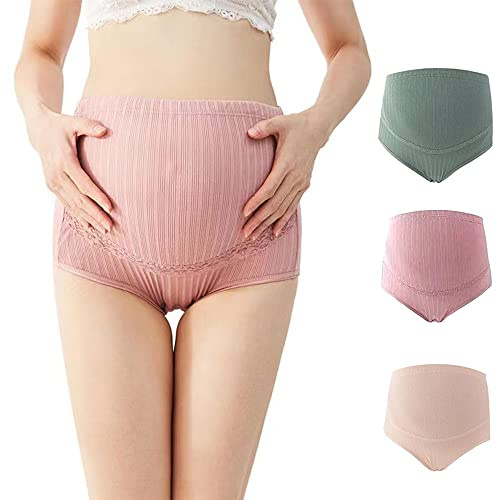 DZOZO Women's Maternity Knickers Pregnancy Panties High Waist Underwear Knickers Shorts Pants Belly Support Maternity 3 Pcs