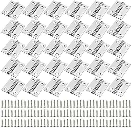 Scharniere Klein Klappbar Türangeln Edelstahl 30Stk Mini Klappscharniere Kleine Möbelscharniere mit Schrauben für Hardware Schrank Bastelarbeiten kleine Schmuckkästchen Puppenhäuser