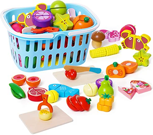 Kinderküche Zubehör Holz Spielküche Zubehör, Schneiden Obst Gemüse Lebensmittel, Küchenspielzeug für Kinder, Geschenk für Jungen und Mädchen, Kleinkinder Spielzeug ab 1 2 3 Jahre