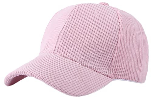 GIBZ Unisex Klassische Baseballkappe, Cord Mütze Verstellbar mit Gebogener Krempe, Baseballcap für Outdoor Sport, Rosa