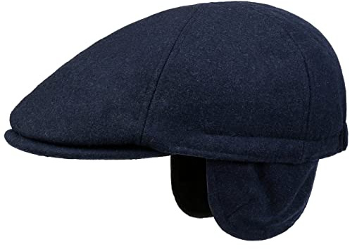 Lipodo Thinsulate Herren Flatcap - Schiebermütze mit Ohrenklappen - Wollfilz-Schirmmütze mit Stretchband - Herbst/Winter dunkelblau L (59-60 cm)