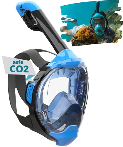 Khroom Schnorchelmaske Erwachsene & Kinder ab 3 Jahre | CO2 sicher | Vollgesichtsmaske mit Easy-Breath System | Schnorchelset Alternative | Seaview Y Tauchmaske Erwachsene/Kinder (XS Blau)
