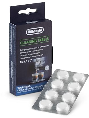 De'Longhi Pastiglie Detergenti DLSC552, Detergente per Macchine da Caffè Espresso, Accessorio Manutenzione Macchina da Caffè, Blister con 8 Pastiglie da 1.5g