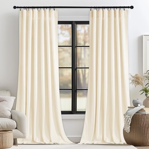 StangH Elfenbensvita gardiner 259 cm långa för vardagsrum, lyxigt sammetsljus dimning dörrtäckning, integritet, fönsterdraperier för sovrum, B 132 x L 230 cm, 2 paneler