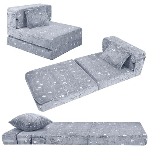 MeMoreCool Kids Floor Mattress Glow in The Dark, Convertible Sofa Couch, Folding Futon Chair Bed for Kids Playroom (Glowing Dinosaur)