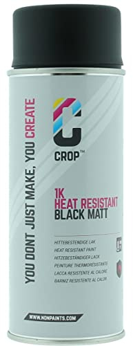 CROP Glasfarbe Hitzebeständiger Lack - Spray Schwarz Matt – Bis 800°C – Tiefschwarz RAL 9005 – Schnell trocknend – Hohe Haftung – Ideal für Auspuff Motor Grill Ofen Kamin