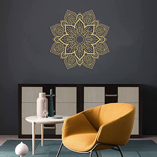 Resama Große runde Mandala-Wanddekoration aus Metall, einzigartige Lotusblume, Wandkunst für Wohnzimmer, Schlafzimmer, Badezimmer, Korridor, Zuhause und Büro (Gold)…