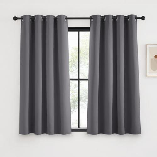 KGORGE Cortinas Opacas 2 Piezas Cortinas Aislantes Termicas Cortina Ventana Pequeña Cortinas Grises con Ojales Cortina Termica para Dormitorio/Cocina/Comedor, 140x145cm, Gris