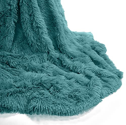 Artistic Fashionista Limited New Soft & Warm CUDDLES Long Pile Faux Fur Fleece Hug Snug Blanket Sofa Bed Throw Blanket Bedspread Runner or Settee Cover – Double 150x200cm (Teal)