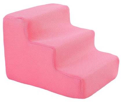 kowaku Katzenrampe, Haustiertreppe, rutschfest, ausgewogene Haustiertreppe, Hundetreppe für kleine Hunde und Katzen, hohe Betten, Couch, Klettern, Rosa, 3 Stufen
