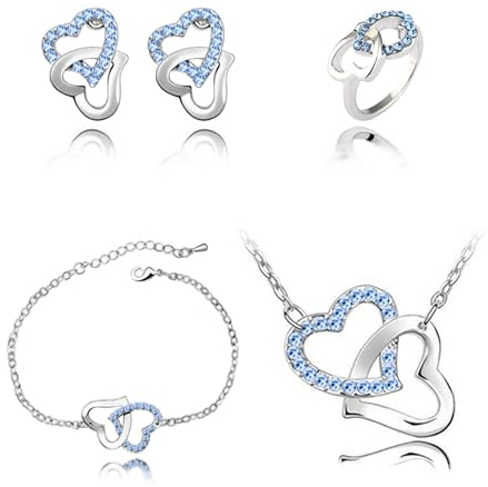 Gkaopi Silber Damen Schmuck Set 925 Sterling Silber Herz Halskette Armband Ohrringe Ring Anzug,Ich liebe Dich Ketten Hochzeitstag Geschenke für Sie Freundin Hypoallergen