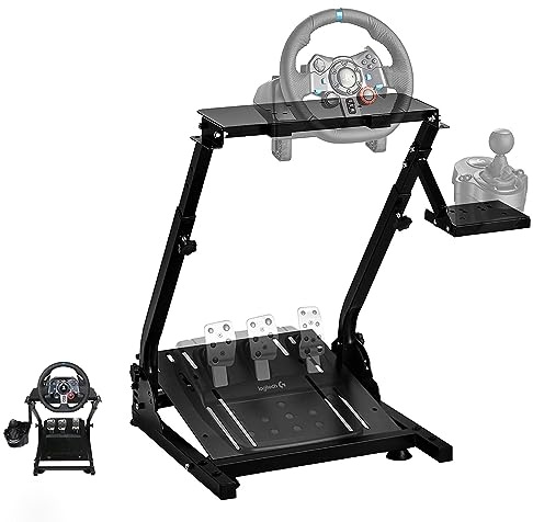 Fruyyzl Lenkradständer für Logitech G25 G27 G29 G920 G923, Lenkrad Gaming Wheel Stand mit Schalthebelhalterung, Faltbar Stand Racing für thrustmaster T300Rs T300Gt T150Rs Xbox PS5 PS4 PC, Schwarz
