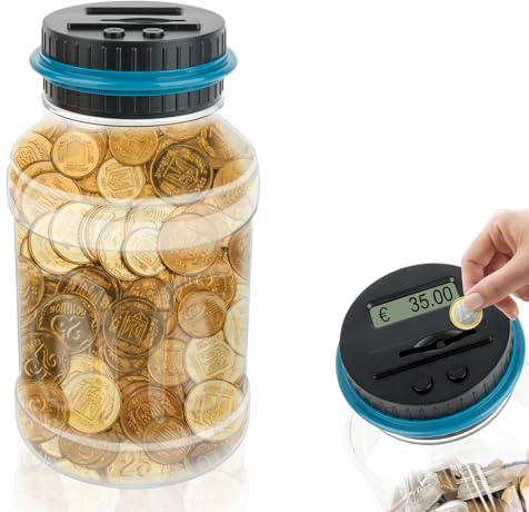 VFANDV Digitale Spardose mit Zähler 1.8L, Münzzähler Groß mit LCD Display Euro Geld Sparen Elektronisch Sparschwein Digital Piggy Bank Coin Bank Sparschwein für Erwachsene und Kindergeschenk