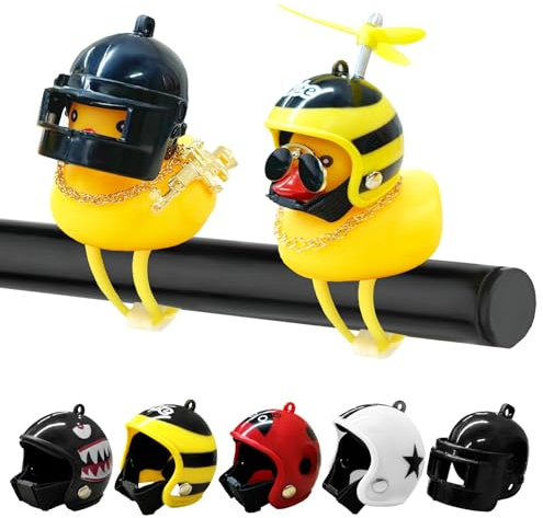 Rubber Duck Bike Bell Set, 2 LED Light Duck + 5 Helmet Accessories, Bike Handlebar Decoration Small Yellow Duck Ornament for Bike Motorcycle Car Decor
