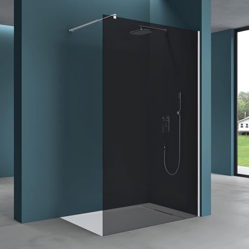 Mai & Mai Duschwand für Dusche Duschabtrennung 130x200cm Walk-In Dusche | Duschtrennwand 10mm ESG-Sicherheitsglas NANO Glas Dunkelgrau BRAM3 Bremen02VG