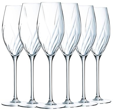 Cristal d'Arques Paris - Collection Swirly - 6 flûtes 24cl - Fabriquées en France - Emballage renforcé