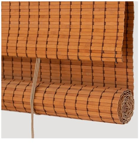 Retro Bambusrollo, Raffrollos Bambus Vorhang, Naturholz Jalousie, 90% Blickdicht Verdunkelungsvorhänge, Seitenzugrollo Für Fenster und Türen,Anpassbar,Breite×Höhe (50cm x 100cm)