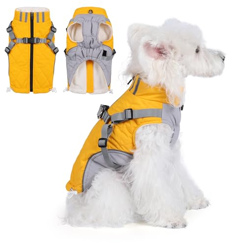 Poseca Hundemantel, Kleiner Hundegeschirrmantel – Wasserdichter Wintermantel mit Eingebautem Geschirr für Kleine bis Große Hunde