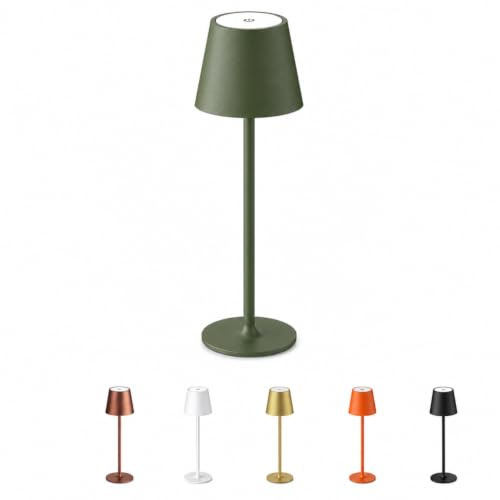 VIRSUS Lampada da Tavolo Led Senza Fili, Misura 11x11x37cm, Lampada Touch Dimmerabile, 3 Tonalità Bianco, Batteria 5200mHA Ricaricabile USB, Durata 12 ore, per Bar, Ristoranti -004 (Verde Oliva)