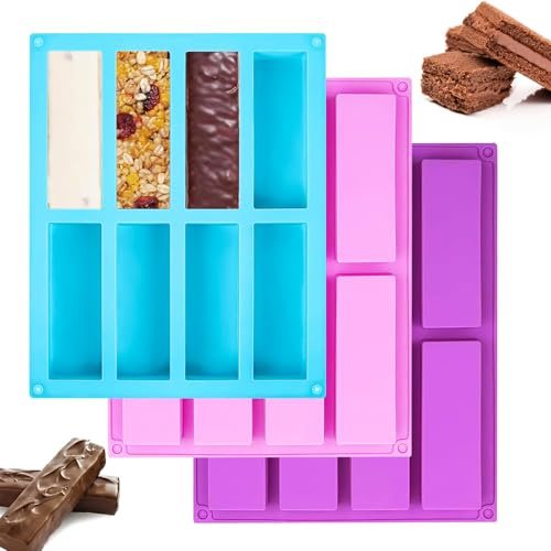 3 Stück Müsliriegel Backform Riegelform Silikon 8 Mulden Silikonform Rechteckig Zur Herstellung Von Schokoriegeln/Muffins/Brownies