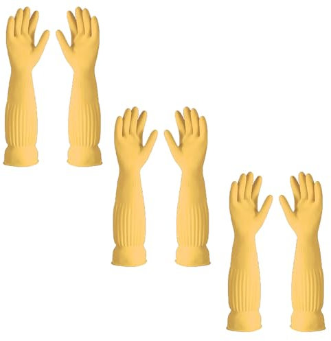 LUNCHS 3 Pairs Dishwashing Gloves Ideal for Cleaning Floors, Bathrooms Rubber Gloves Take Care of Your Hands Kitchen Gloves Home Goodies(M,Yellow A)