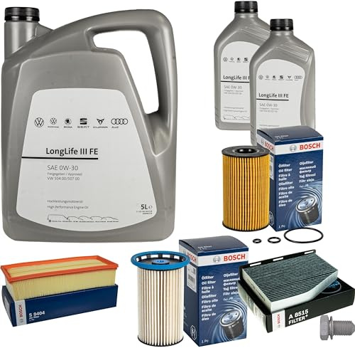 Inspektionspaket Wartungspaket Filterset mit 7 L 0W-30 Motoröl LongLife 3 FE, Ölfilter Luftfilter Kraftstofffilter Innenraumfilter (Aktivkohle) Ölablassschraube