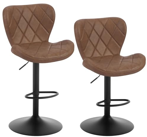 WOLTU Barhocker 2er Set, Barstuhl höhenverstellbar, Drehhocker 360°, Hocker mit Rückenlehne Fußstütze, Bistrostuhl ergonomisch, Kunstleder Metallgestell, für Bar Bistro Kücheninsel, Braun, BH418br-2