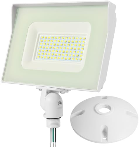 Tesoorda White LED Flood Lights Outdoor, 60W 7200LM IP65 Waterproof Adjustable Knuckle Mount LED Security Light,500W Halogen Equiv,5000K Daylight Dusk to Dawn Flood Light for Yard, Garage
