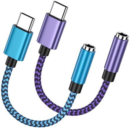 USB C to 3.5mm Jack, 2 Pack USB C Headphone Adapter, Aux to Type C Earphone Adapter for iPhone 16/15 Pro/Pro Max/Plus, Samsung Galaxy S25 S24 S23 S22 S21 Ultra A55 A54 A35 A35 A16 A15, Google Pixel