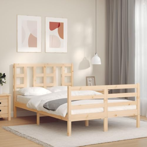 Buzaza Massivholzbett mit Kopfteil Bettgestell Bed Frame Holzbett Kopfteil Bett Schlafzimmer Bett Massivholzbetten 120x200 cm - 3193916