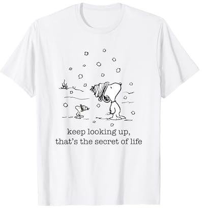 Peanuts Snoopy und Woodstock Weihnachtsschneefall T-Shirt, Weiß, Unisex, Kurzarm, Klassisch, Winter, Nostalgisch, Cartoon, Familien, alle Altersgruppen, Winterliebhaber, Klassik-Fans