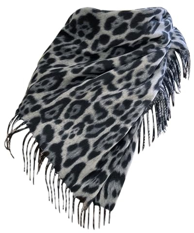 Damen Schal Kuscheliger Warmer Leoparden Muster Fransen Poncho Schal Oversized Deckenschal Damen-Winterschal mit Leopardenmuster Kaschmir-Haptik modisch weich warm Pashmina-Decke Schal