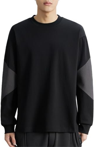 Seiizaa Cuello Redondo para Hombre, Manga Larga Negra, Primavera y otoño.-Black-L