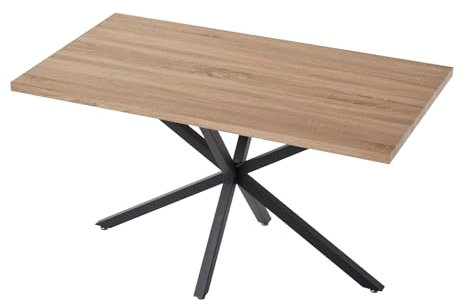 JZGORC Moderner Rechteckiger Esstisch, Nordischer Esstischs mit MDF-Tischplatte, Esstisch mit Schwarzen Metallbeinen, Esstischs für Wohnzimmer oder Küche, 140 * 78 * 77 cm – Helle Eiche