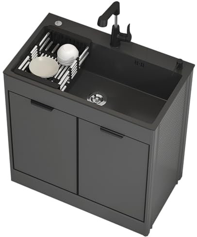 Meuble d'évier utilitaire combiné avec égouttoir et étagères de rangement, idéal pour la cuisine, le restaurant, la ferme, la buanderie, le garage, évier intérieur/extérieur de qualité commerciale