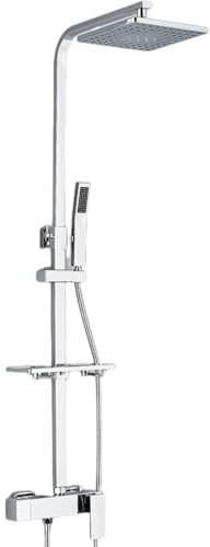 shower head Juegos de ducha para baño Grifo de ducha de baño negro mate Cabezal de lluvia grande con ducha de mano Grifo mezclador de agua fría y caliente de latón de 3 vías para ducha de baño Cromo B