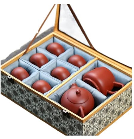 Set da tè Portatile Set da tè all'aperto Yixing Kung Fu Teiera originale Ore Set regalo con teiera in argilla viola fatta a mano pura Set da tè Giapponese Portatile(C)