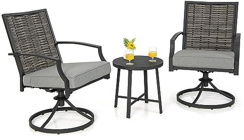 COSTWAY Rattan Gartenmöbel Set, Balkonmöbel inkl. 2 Stühle mit Drehfunktion, Kissen & Tisch, Balkonset, Terrassenmöbel, Gartengarnitur, Sitzgruppe für Garten, Balkon, Terrasse