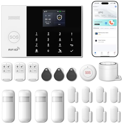 XNH 4G/WiFi Alarme Maison sans Fil, 21 Pack, Kits de Sécurité pour la Maison avec Sirène, Détecteur de Mouvement, Capteurs de Fenêtre et de Porte, Télécommande, Compatible avec Alexa, Google Assistant