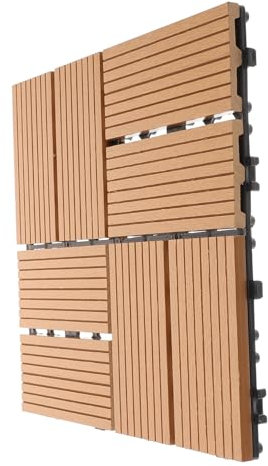 POPETPOP Wood Plastic Floor Interlocking Deck Tile for Outdoor Balcony Patio Garden Flooring Slabs