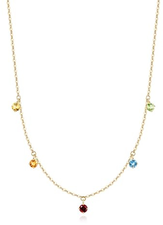 FANCIME Solid 14 karat 585 gult guld rund petite hänge kedja med naturligt topas granat peridot citrin, minimalistiskt halsband smycken för kvinnor flickor, kedjelängd: 40 + 5 cm