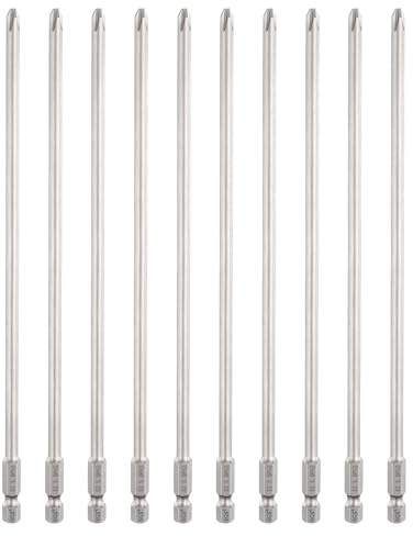 sourcing map 10pcs #2 Phillips Screwdriver Bit PH2 1/4 Hex Shank 8 (200mm) Long 5mm Rod Magnetic Cross Head Drill Bits S2 Steel Industrial Screw Driver Bit for Electric Power Tools, Gray