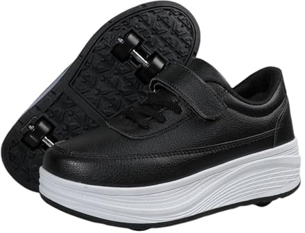 Surwin Schuhe mit Rollen Kinder Mädchen Jungen, Nylonschnalle Turnschuhe mit 4 Rollen Rollschuhe Schuhe Skateboardschuhe Roller Skate Shoes Rollschuhe Sneaker, 30 EU-42 EU