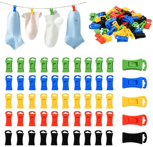 50 Pezzi Clip Per Calzini – Mollette Multifunzione in Plastica Colorata con Gancio per Lavatrice e Asciugatrice Mollette Multifunzionali Per Calzini E Indumenti con Custodia Inclusa, Sock Clips