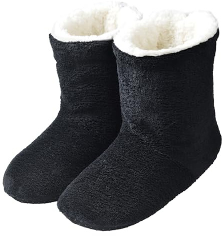 Harssidanzar Calzini da donna antiscivolo caldi e morbidi d'inverno Scarpe da casa Stivali RL020,Nero,Taglia38-40