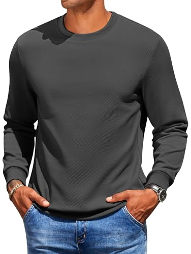 COOFANDY Sudadera Jersey De Hombre con Cuello Redondo Camiseta De Manga Larga Sudadera BáSica Sin Capucha Invierno Jersey Negro L